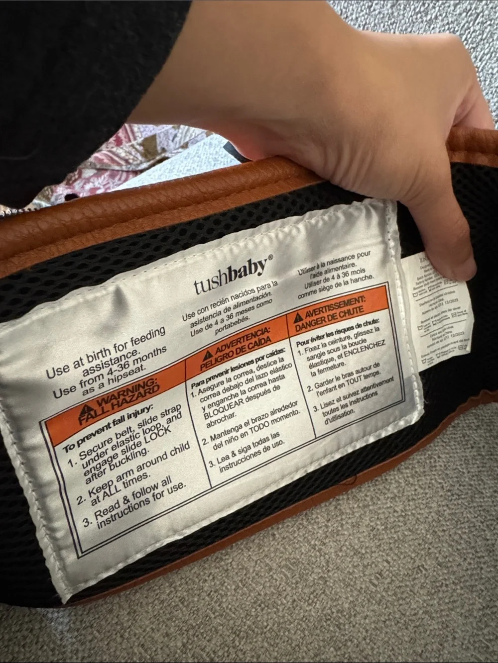 TushBaby Tan Leather Baby Bag - Compact Hands-Free Organizer